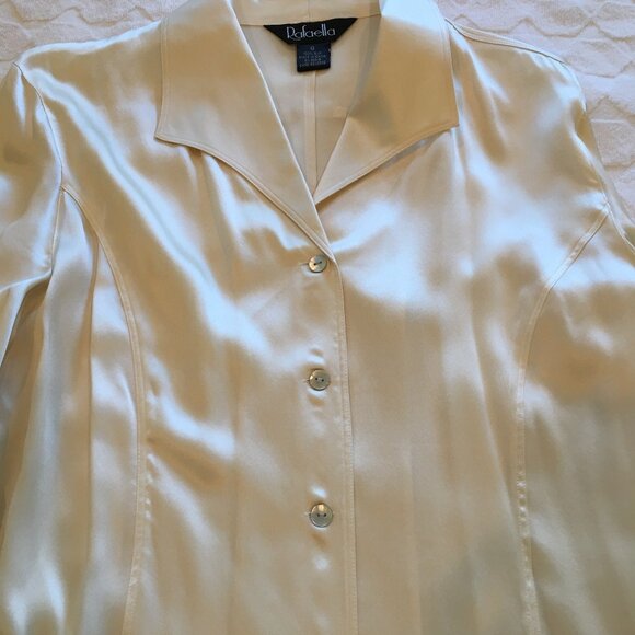 Women's cream color silk (satin) button front blouse, sz 8 - Picture 2 of 6